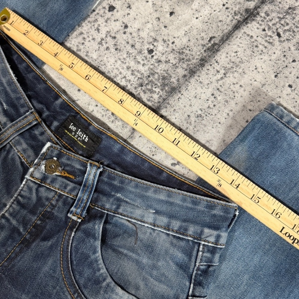 Lee Leith Men Distressed Whiskered Straight Leg Jeans Blue 31 32 Gingham Detail - Picture 6 of 9